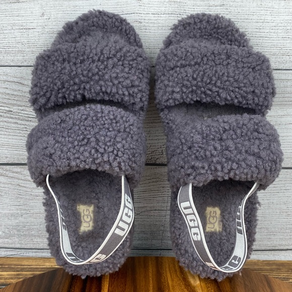 UGG Oh Fluffita Platform Genuine Shearling Slingback Slipper Sandal Shade Purple - Picture 9 of 12